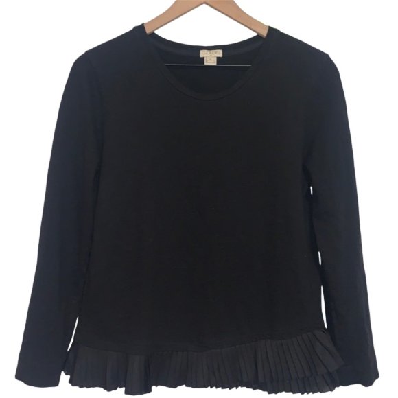 J. Crew Long sleeve frilly bottom detail knit basic black neutral small top - Picture 1 of 6